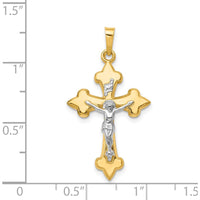 14K Two-Tone Gold Polished Fleur de Lis INRI Crucifix Pendant - 32mm Length by Oro Pregiato