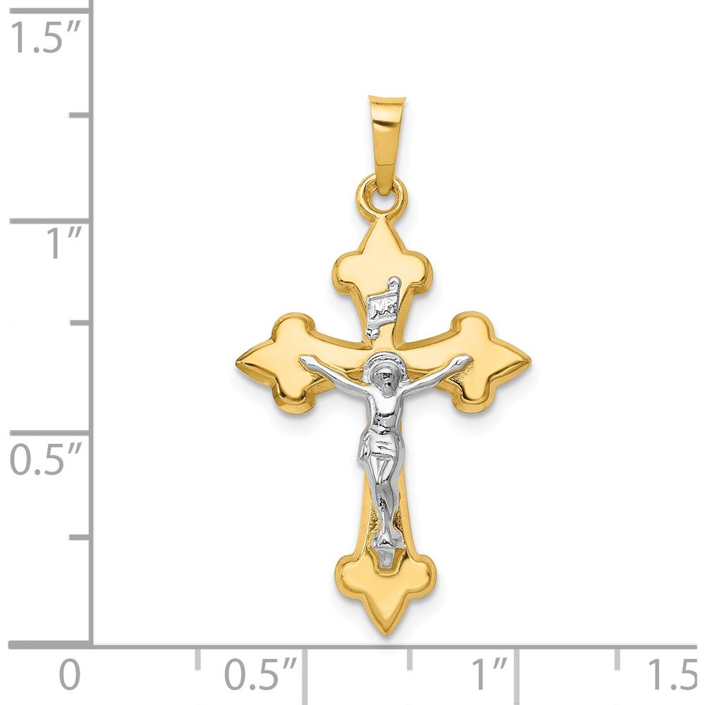 14K Two-Tone Gold Polished Fleur de Lis INRI Crucifix Pendant - 32mm Length by Oro Pregiato