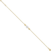 14K Two-Tone Gold Polished Floral Cut-out Three Flower Anklet with Adjustable 9" Chain and 1" Extender
