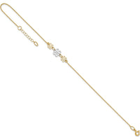 14K Two-Tone Gold Polished Floral Cut-out Three Flower Anklet with Adjustable 9" Chain and 1" Extender