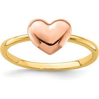 14K Two-Tone Gold Polished Heart Ring with Solid Band - Sizable by Oro Pregiato