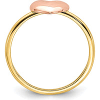 14K Two-Tone Gold Polished Heart Ring with Solid Band - Sizable by Oro Pregiato