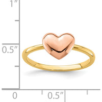 14K Two-Tone Gold Polished Heart Ring with Solid Band - Sizable by Oro Pregiato