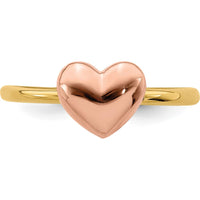 14K Two-Tone Gold Polished Heart Ring with Solid Band - Sizable by Oro Pregiato