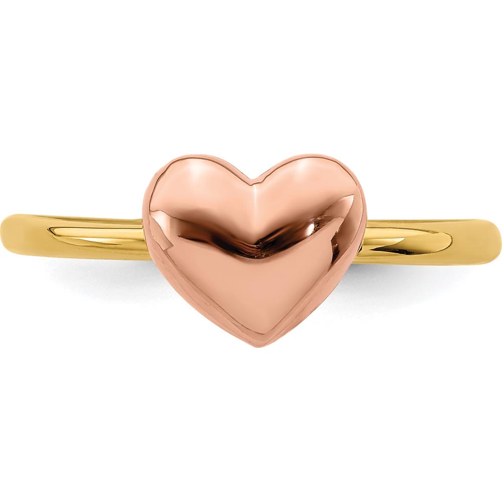 14K Two-Tone Gold Polished Heart Ring with Solid Band - Sizable by Oro Pregiato