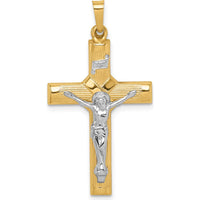 14K Two-Tone Gold Polished Hollow Center Crucifix Pendant by Oro Pregiato