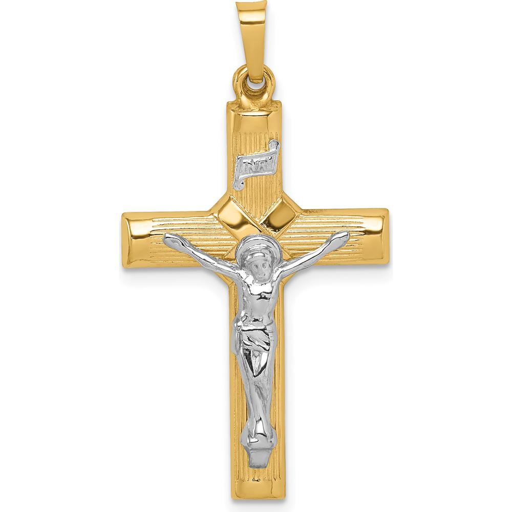 14K Two-Tone Gold Polished Hollow Center Crucifix Pendant by Oro Pregiato