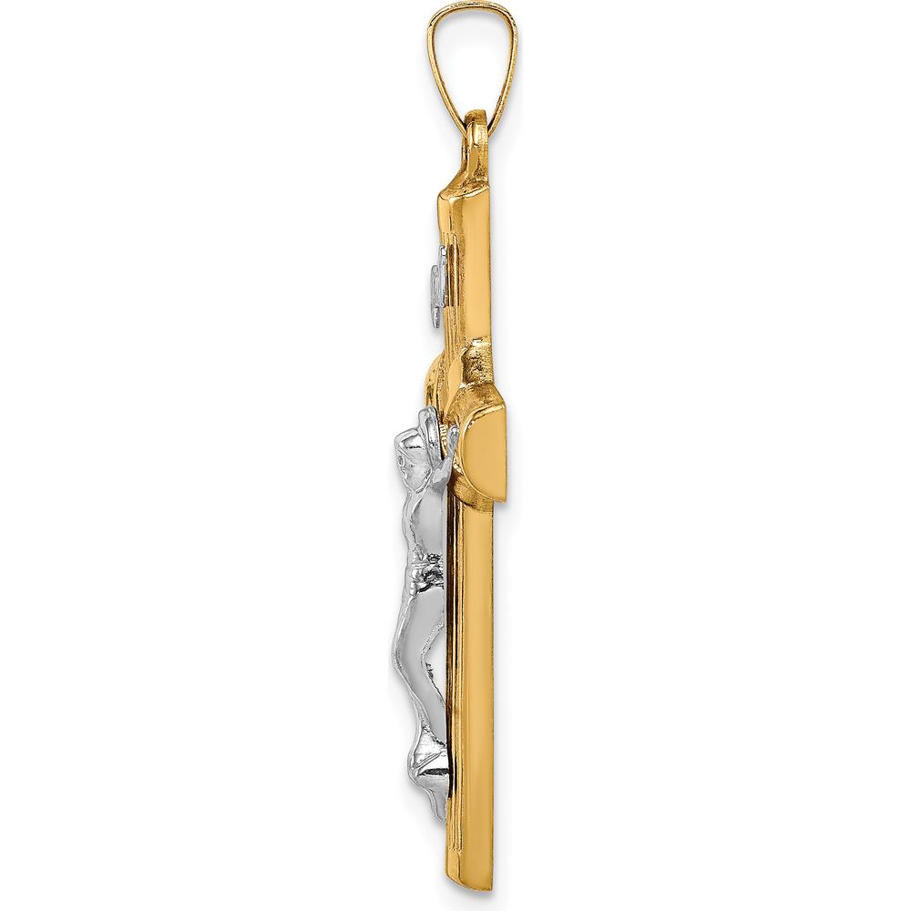 14K Two-Tone Gold Polished Hollow Center Crucifix Pendant by Oro Pregiato