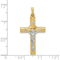 14K Two-Tone Gold Polished Hollow Center Crucifix Pendant by Oro Pregiato
