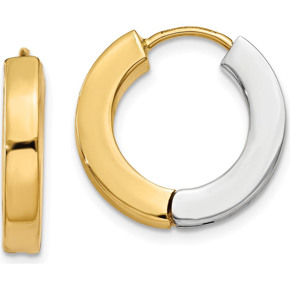14K Two-Tone Gold Polished Hollow Hinged Hoop Earrings - 16mm Length, 3mm Thickness by 0