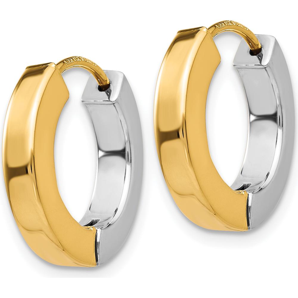 14K Two-Tone Gold Polished Hollow Hinged Hoop Earrings - 16mm Length, 3mm Thickness by 0