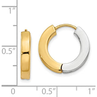 14K Two-Tone Gold Polished Hollow Hinged Hoop Earrings - 16mm Length, 3mm Thickness by 0