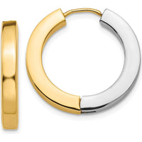 14K Two-Tone Gold Polished Hollow Hinged Hoop Earrings - 21mm Length, 3mm Width by 0