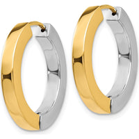 14K Two-Tone Gold Polished Hollow Hinged Hoop Earrings - 21mm Length, 3mm Width by 0
