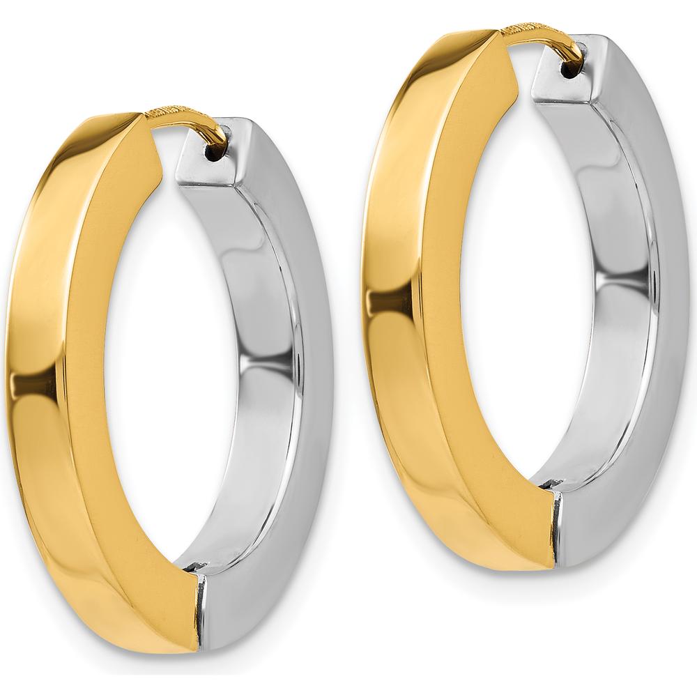 14K Two-Tone Gold Polished Hollow Hinged Hoop Earrings - 21mm Length, 3mm Width by 0