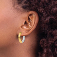 14K Two-Tone Gold Polished Hollow Hinged Hoop Earrings - 21mm Length, 3mm Width by 0