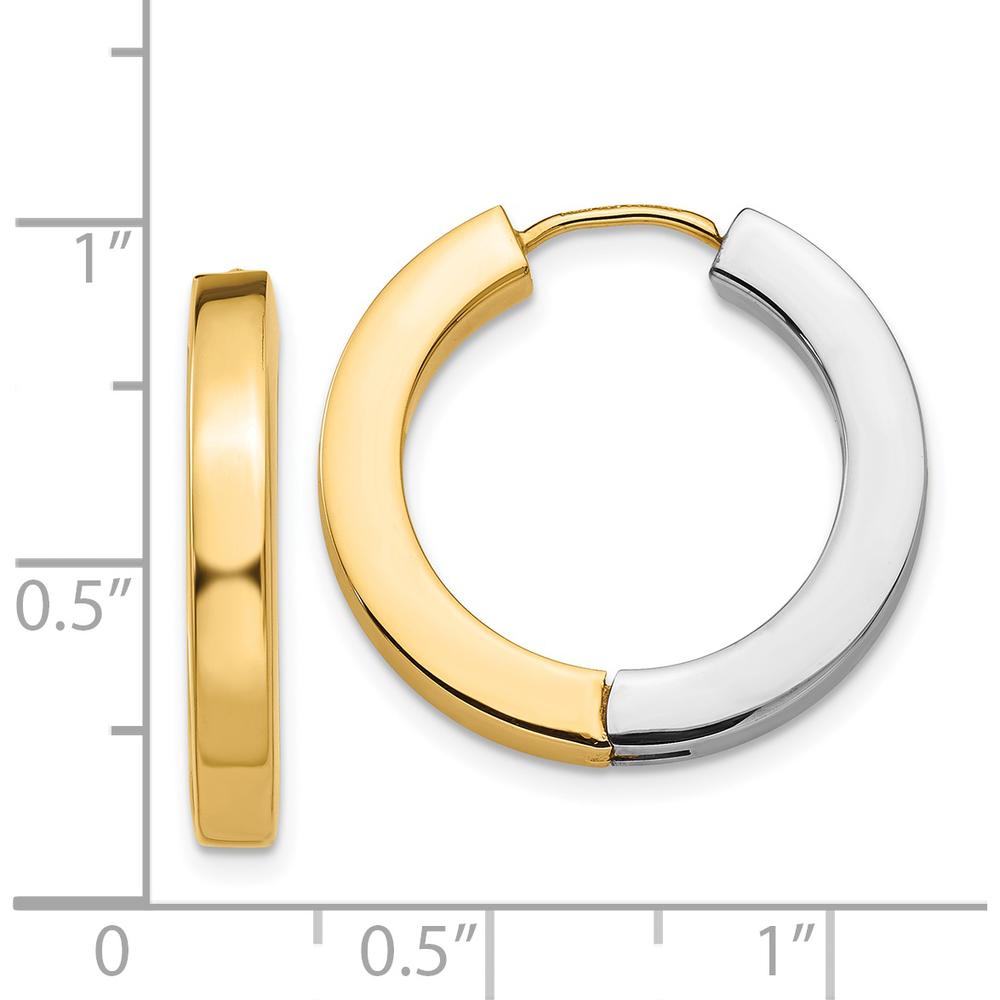 14K Two-Tone Gold Polished Hollow Hinged Hoop Earrings - 21mm Length, 3mm Width by 0