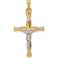 14K Two-Tone Gold Polished Hollow INRI Crucifix Twisted Cross Pendant by Oro Pregiato