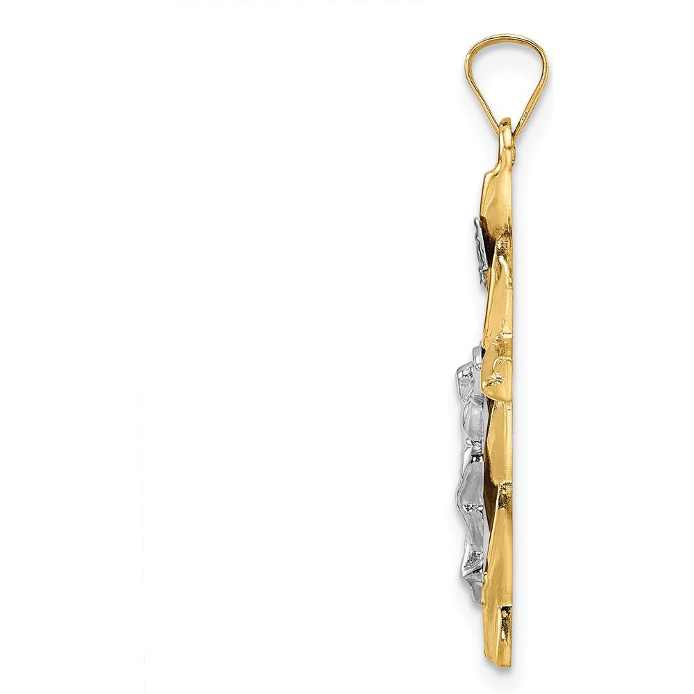 14K Two-Tone Gold Polished Hollow INRI Crucifix Twisted Cross Pendant by Oro Pregiato
