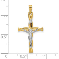 14K Two-Tone Gold Polished Hollow INRI Crucifix Twisted Cross Pendant by Oro Pregiato
