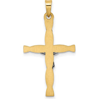 14K Two-Tone Gold Polished Hollow INRI Crucifix Twisted Cross Pendant by Oro Pregiato
