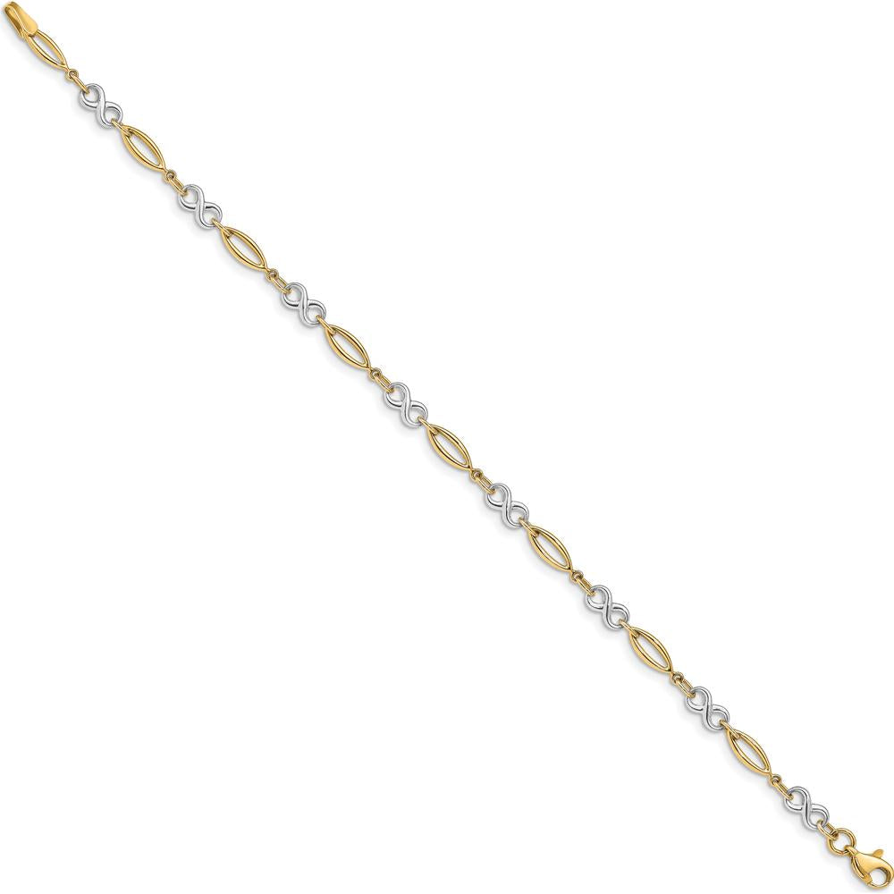 14K Two-Tone Gold Polished Infinity Symbol & Oval Link Bracelet - 7.5" Length by Oro Pregiato