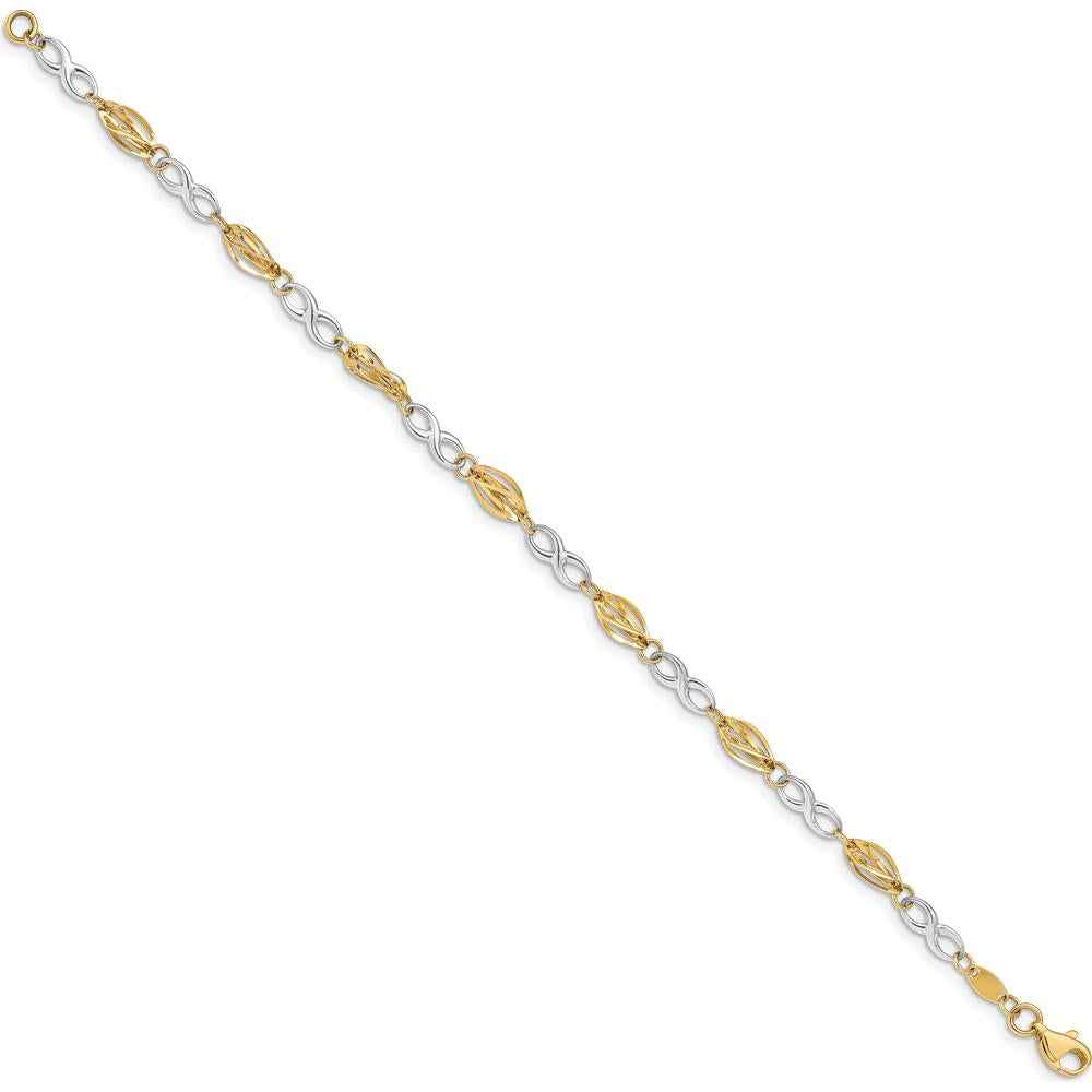 14K Two-Tone Gold Polished Infinity Symbol Fancy Link Bracelet - 7.5" Length by Oro Pregiato