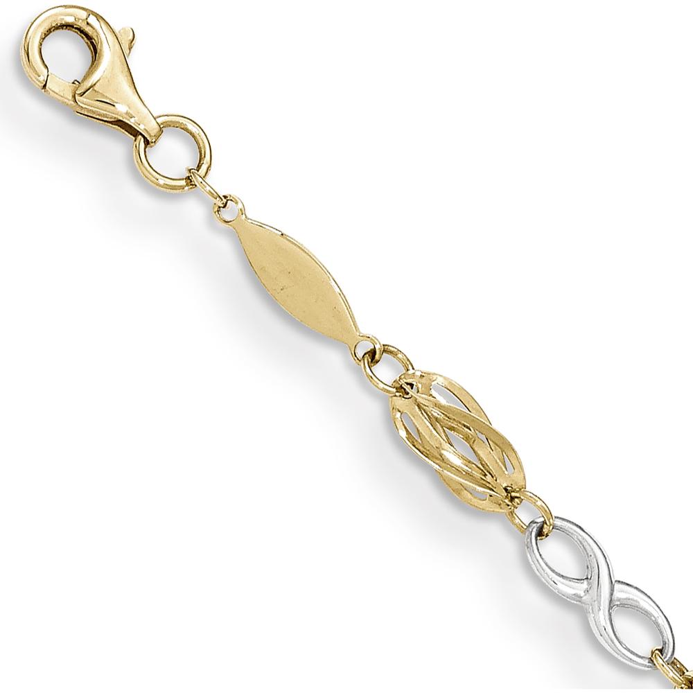 14K Two-Tone Gold Polished Infinity Symbol Fancy Link Bracelet - 7.5" Length by Oro Pregiato