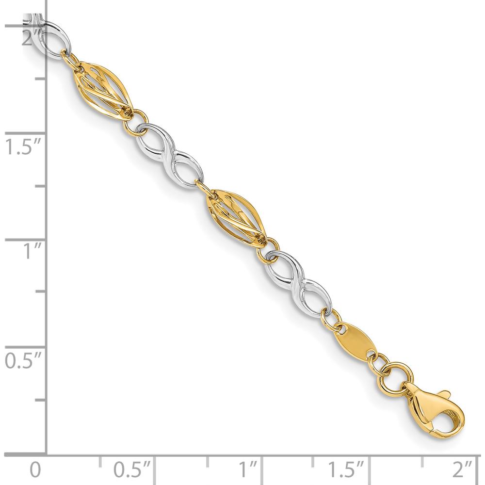 14K Two-Tone Gold Polished Infinity Symbol Fancy Link Bracelet - 7.5" Length by Oro Pregiato
