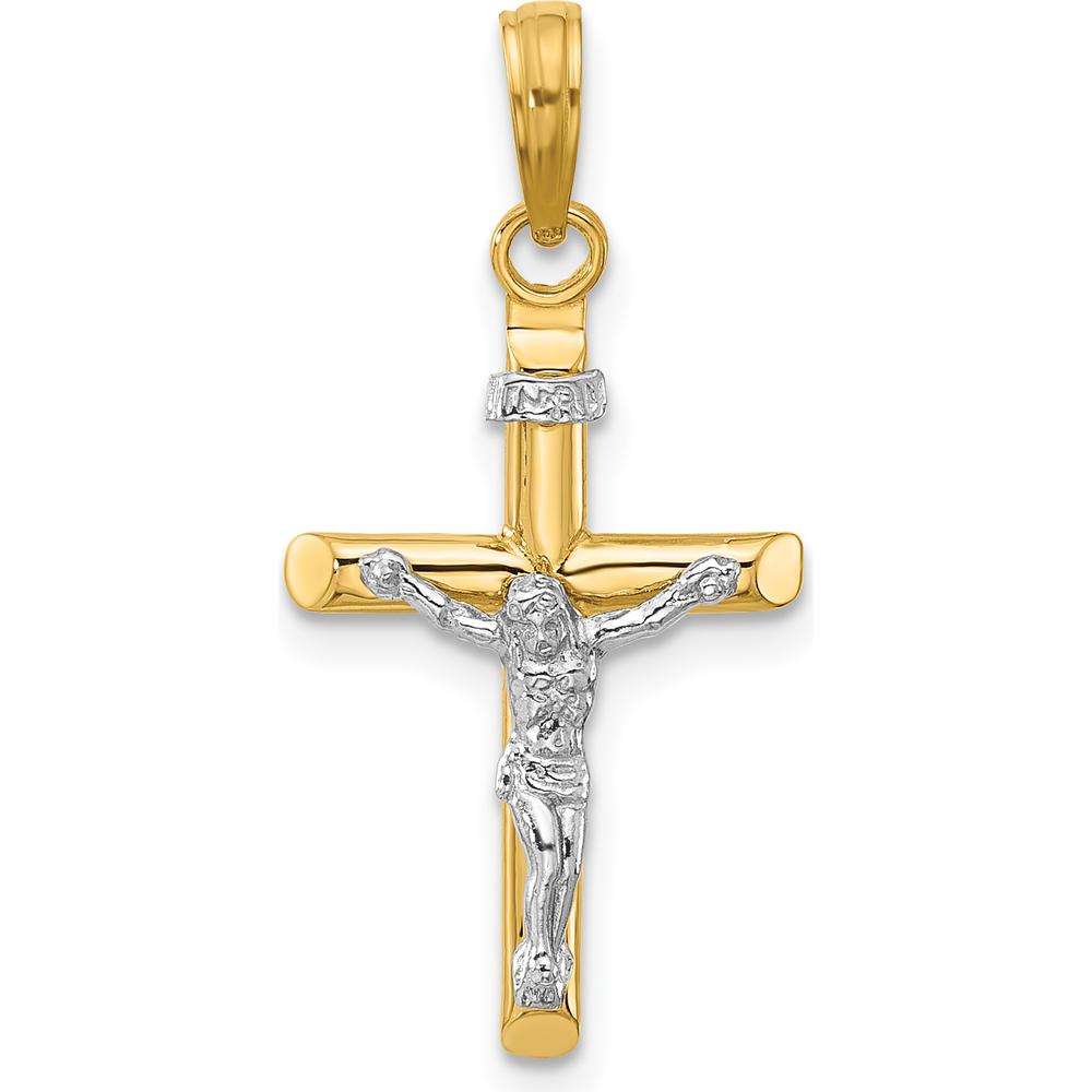 14K Two-Tone Gold Polished INRI Crucifix Pendant - 28mm Length by Oro Pregiato