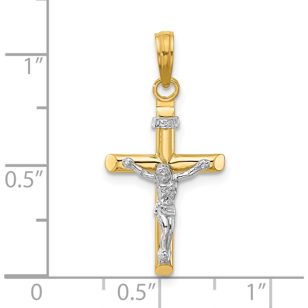 14K Two-Tone Gold Polished INRI Crucifix Pendant - 28mm Length by Oro Pregiato