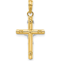 14K Two-Tone Gold Polished INRI Crucifix Pendant - 28mm Length by Oro Pregiato