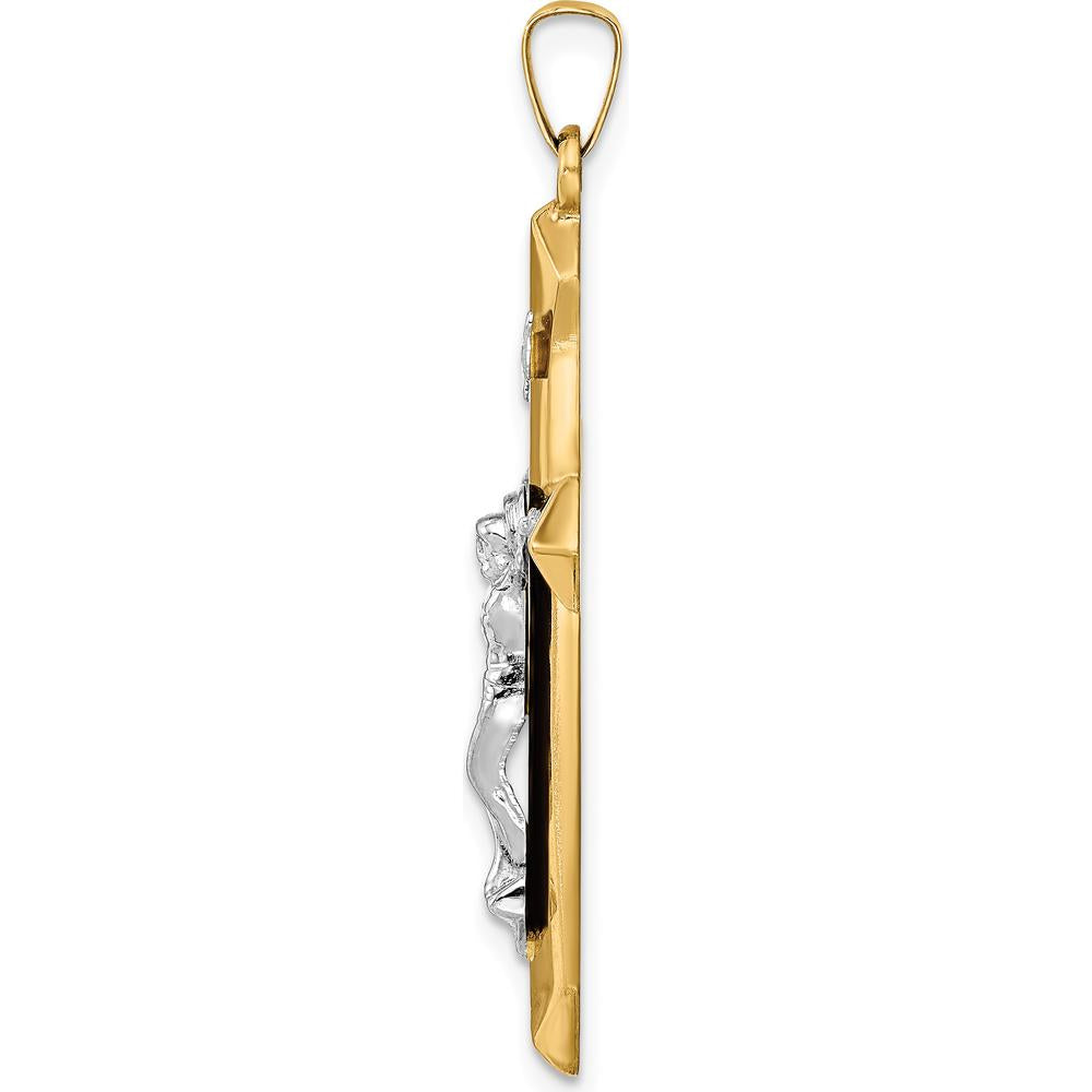 14K Two-Tone Gold Polished INRI Crucifix Pendant - 39mm Length by Oro Pregiato