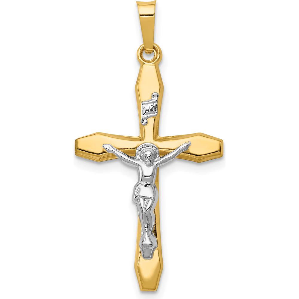 14K Two-Tone Gold Polished INRI Crucifix Pendant - Faith Symbol in Yellow and White Gold by Oro Pregiato