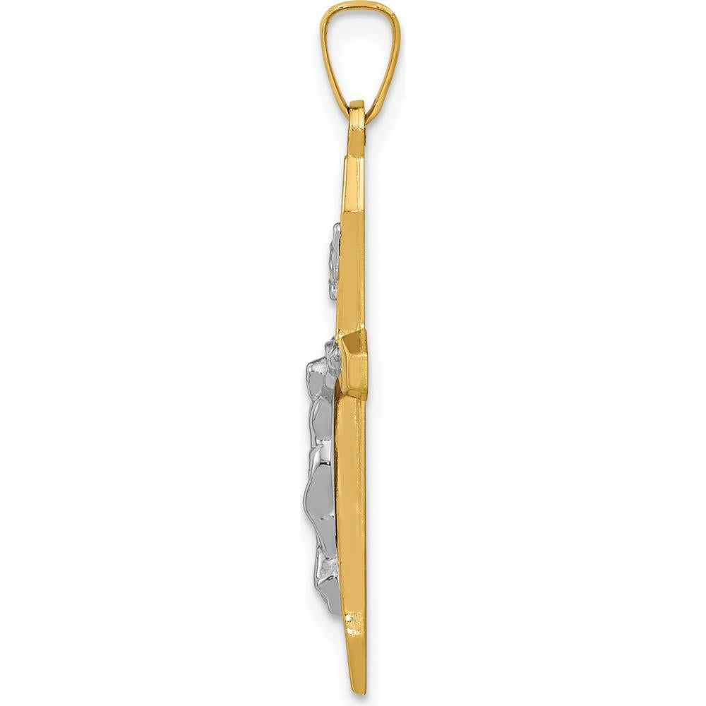 14K Two-Tone Gold Polished INRI Crucifix Pendant - Faith Symbol in Yellow and White Gold by Oro Pregiato