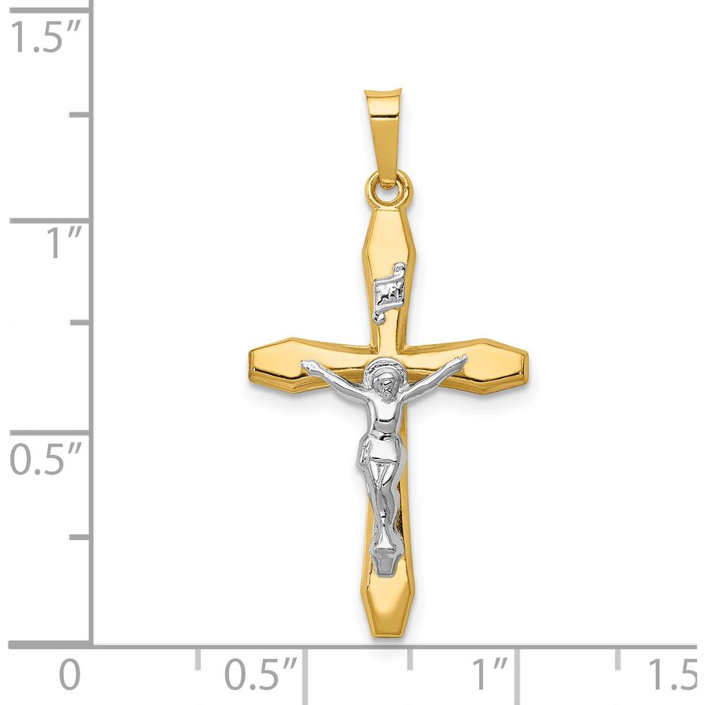14K Two-Tone Gold Polished INRI Crucifix Pendant - Faith Symbol in Yellow and White Gold by Oro Pregiato