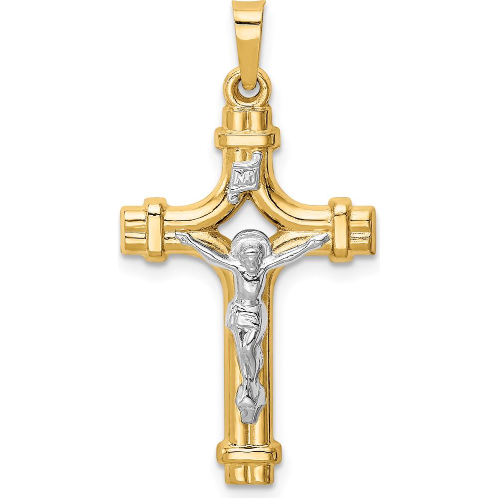 14K Two-Tone Gold Polished INRI Crucifix Pendant - Faithful Design by Oro Pregiato