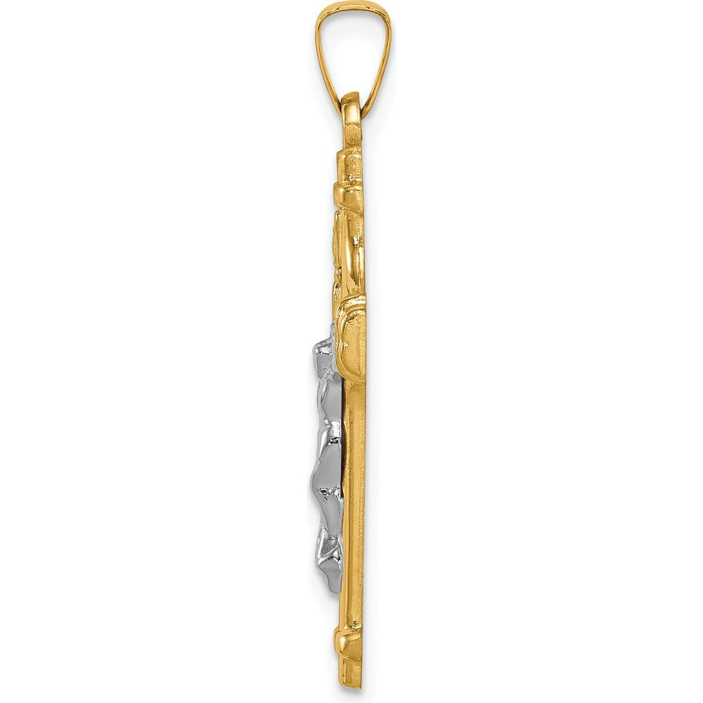 14K Two-Tone Gold Polished INRI Crucifix Pendant - Faithful Design by Oro Pregiato