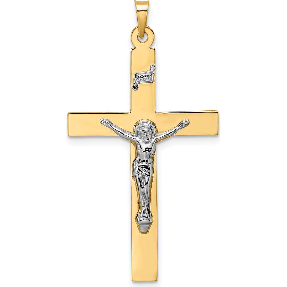 14K Two-Tone Gold Polished INRI Crucifix Pendant - Solid Gold Faith Symbol by Oro Pregiato
