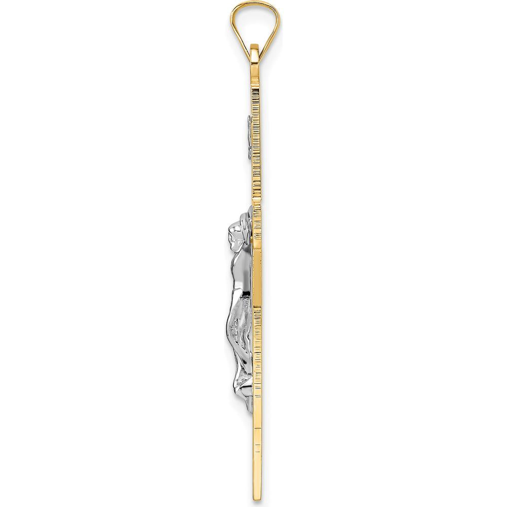 14K Two-Tone Gold Polished INRI Crucifix Pendant - Solid Gold Faith Symbol by Oro Pregiato