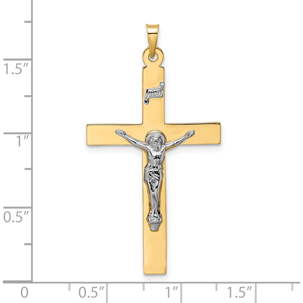 14K Two-Tone Gold Polished INRI Crucifix Pendant - Solid Gold Faith Symbol by Oro Pregiato
