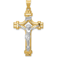 14K Two-Tone Gold Polished INRI Crucifix Pendant with Brushed Detailing - 45mm Length by Oro Pregiato