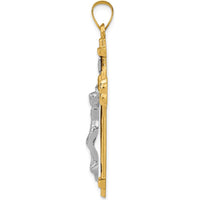14K Two-Tone Gold Polished INRI Crucifix Pendant with Brushed Detailing - 45mm Length by Oro Pregiato