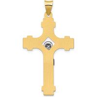 14K Two-Tone Gold Polished INRI Crucifix Pendant with Brushed Detailing - 45mm Length by Oro Pregiato