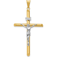 14K Two-Tone Gold Polished INRI Crucifix Pendant with Hollow Design - 53mm Length by Oro Pregiato