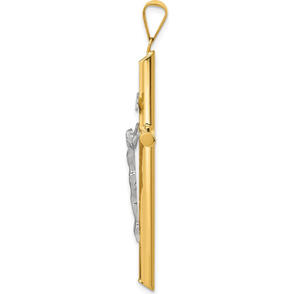 14K Two-Tone Gold Polished INRI Crucifix Pendant with Hollow Design - 53mm Length by Oro Pregiato