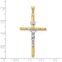 14K Two-Tone Gold Polished INRI Crucifix Pendant with Hollow Design - 53mm Length by Oro Pregiato