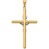 14K Two-Tone Gold Polished INRI Crucifix Pendant with Hollow Design - 53mm Length by Oro Pregiato
