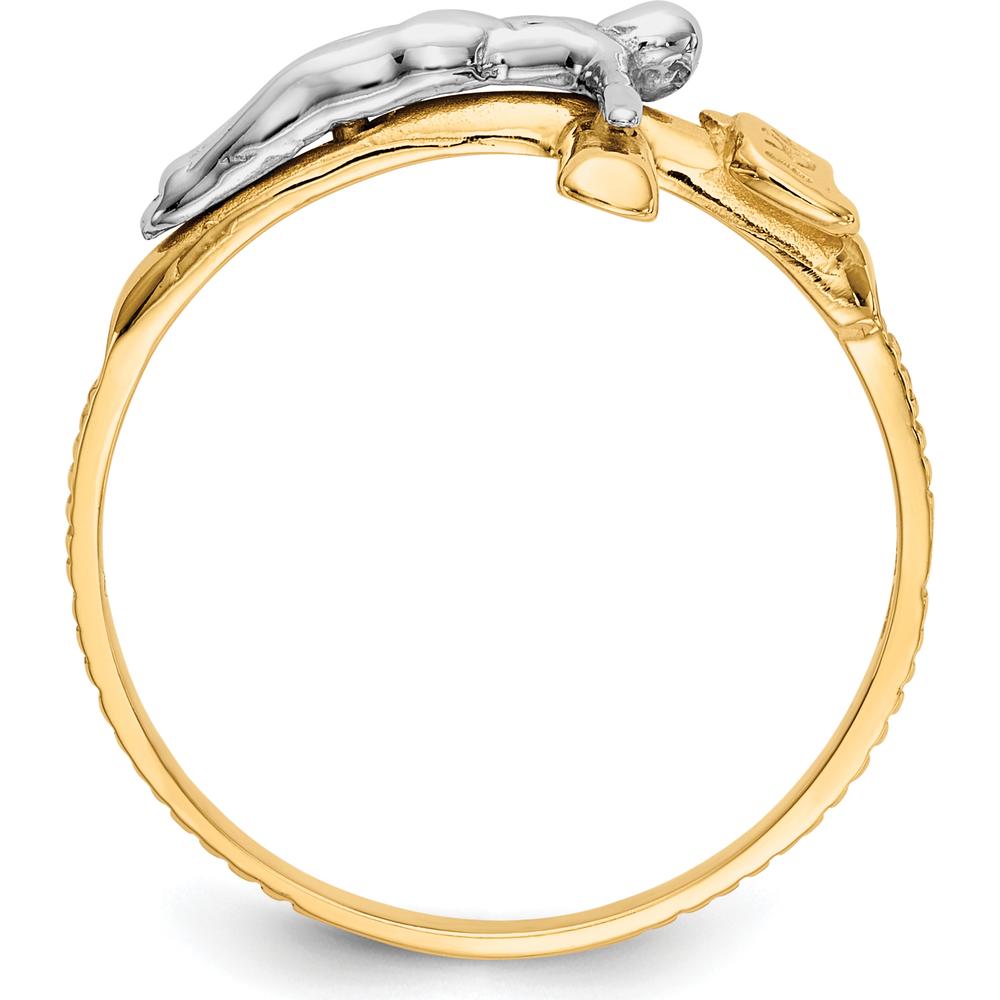 14K Two-Tone Gold Polished INRI Crucifix Ring for Women by Oro Pregiato