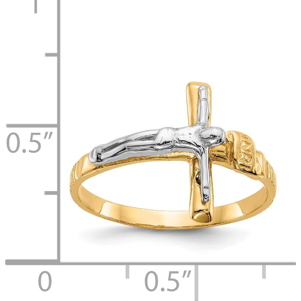 14K Two-Tone Gold Polished INRI Crucifix Ring for Women by Oro Pregiato